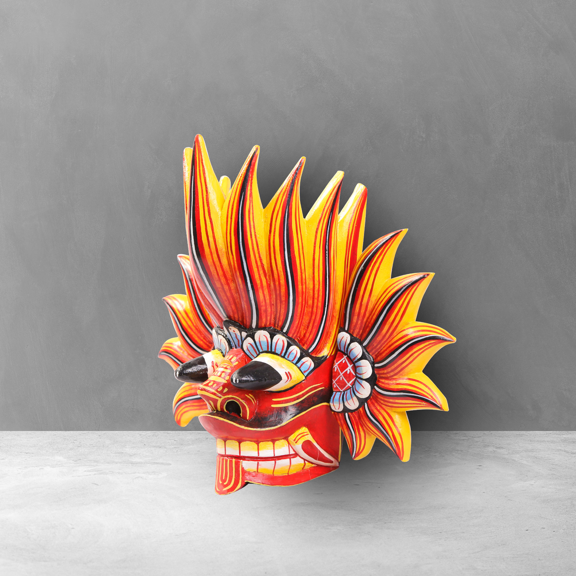 Side angle of a hand carved Traditional Gini Mask