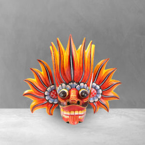 Front view of a fiery 8 inch Traditional Gini Mask