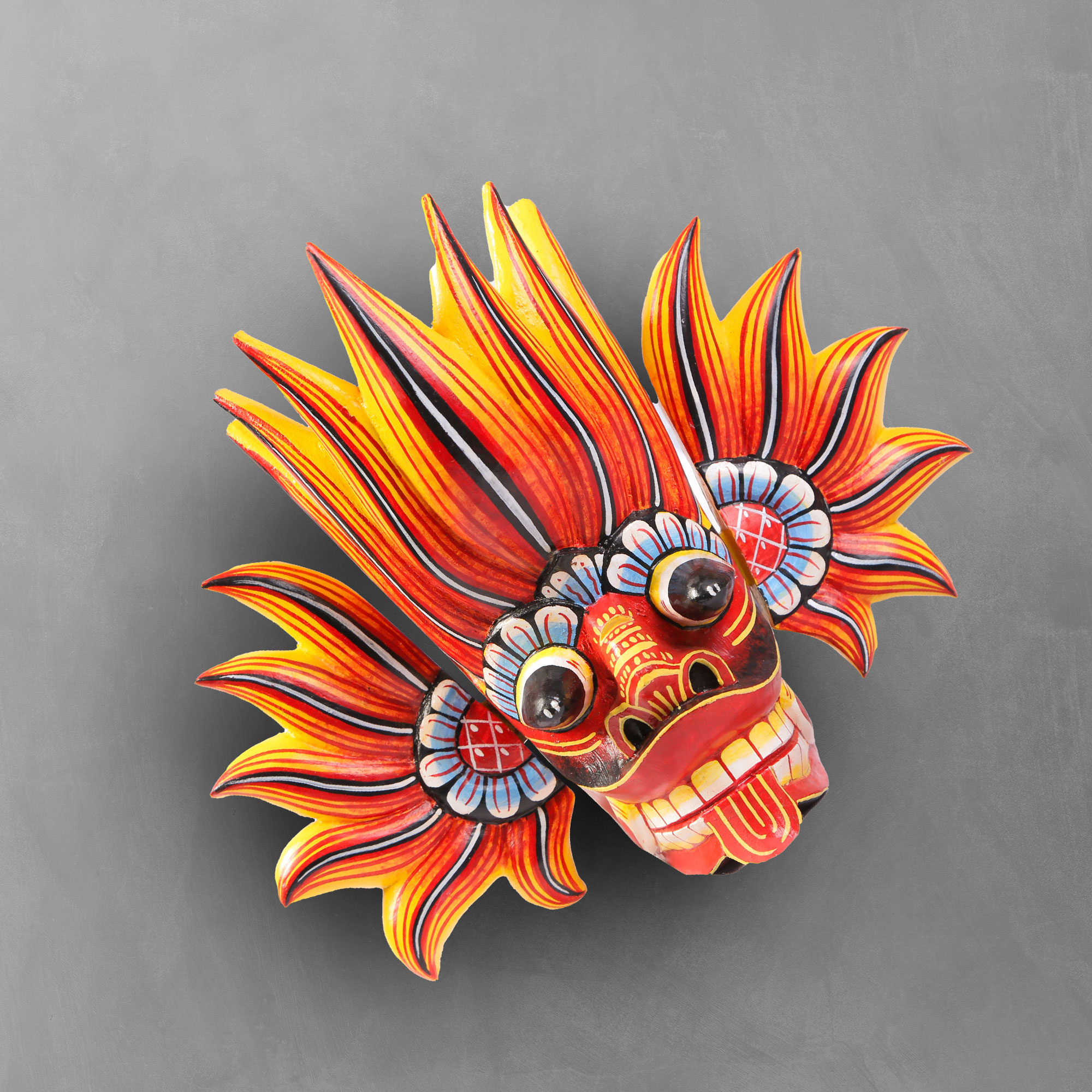 Top shot of a hand carved Traditional Gini Mask