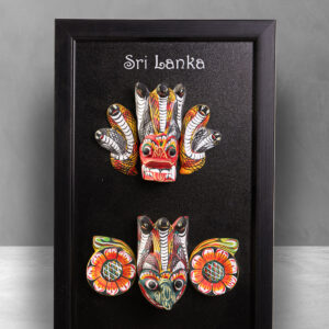 Close up view of Framed Traditional Wooden Masks