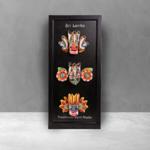 Front view of Framed Traditional Wooden Masks