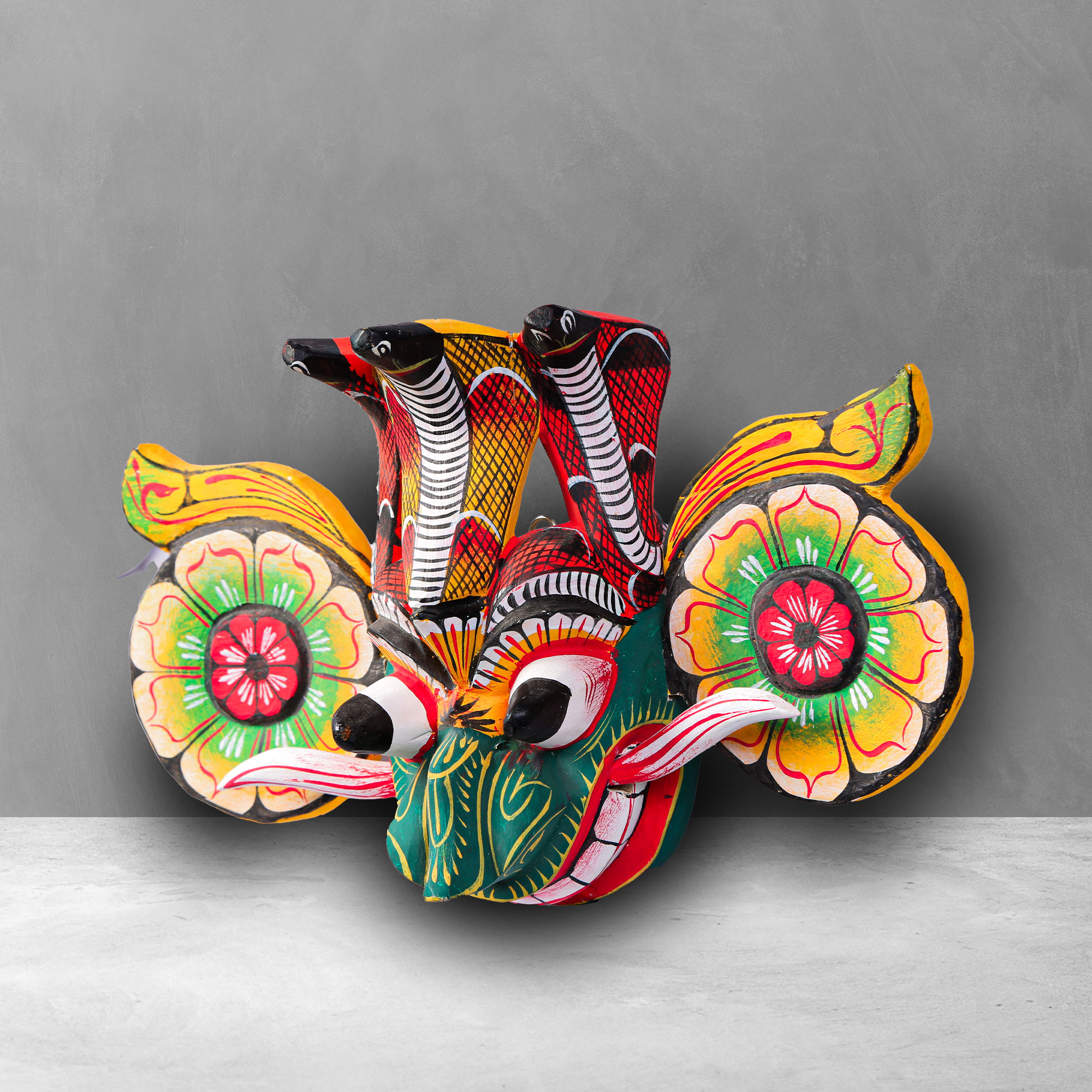 Side angle of a hand carved Traditional Gara Mask