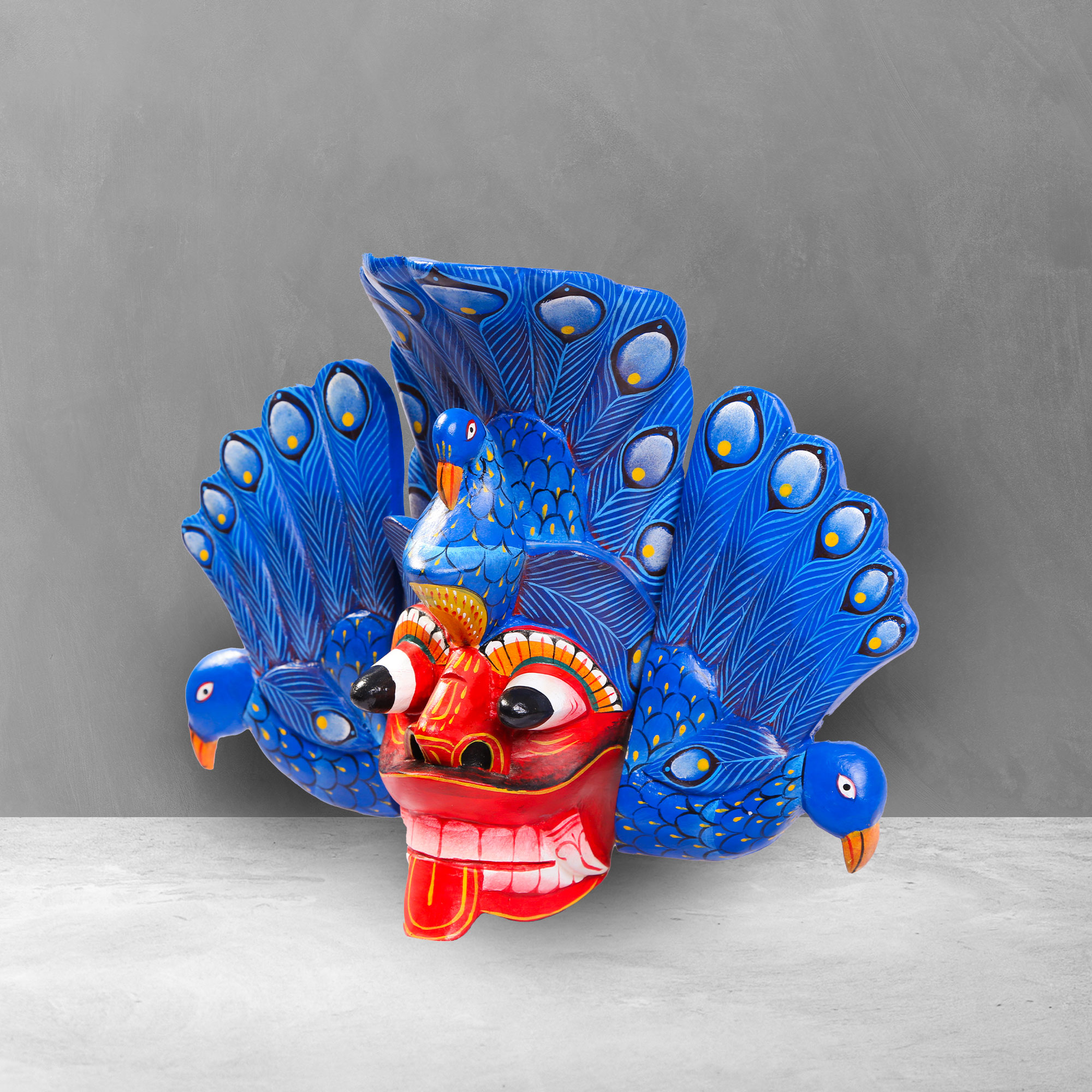 Side angle of a hand carved Traditional Mayura Mask