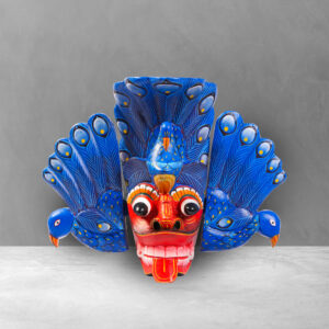 Front view of a beautiful blue 8 inch Traditional Mayura Mask