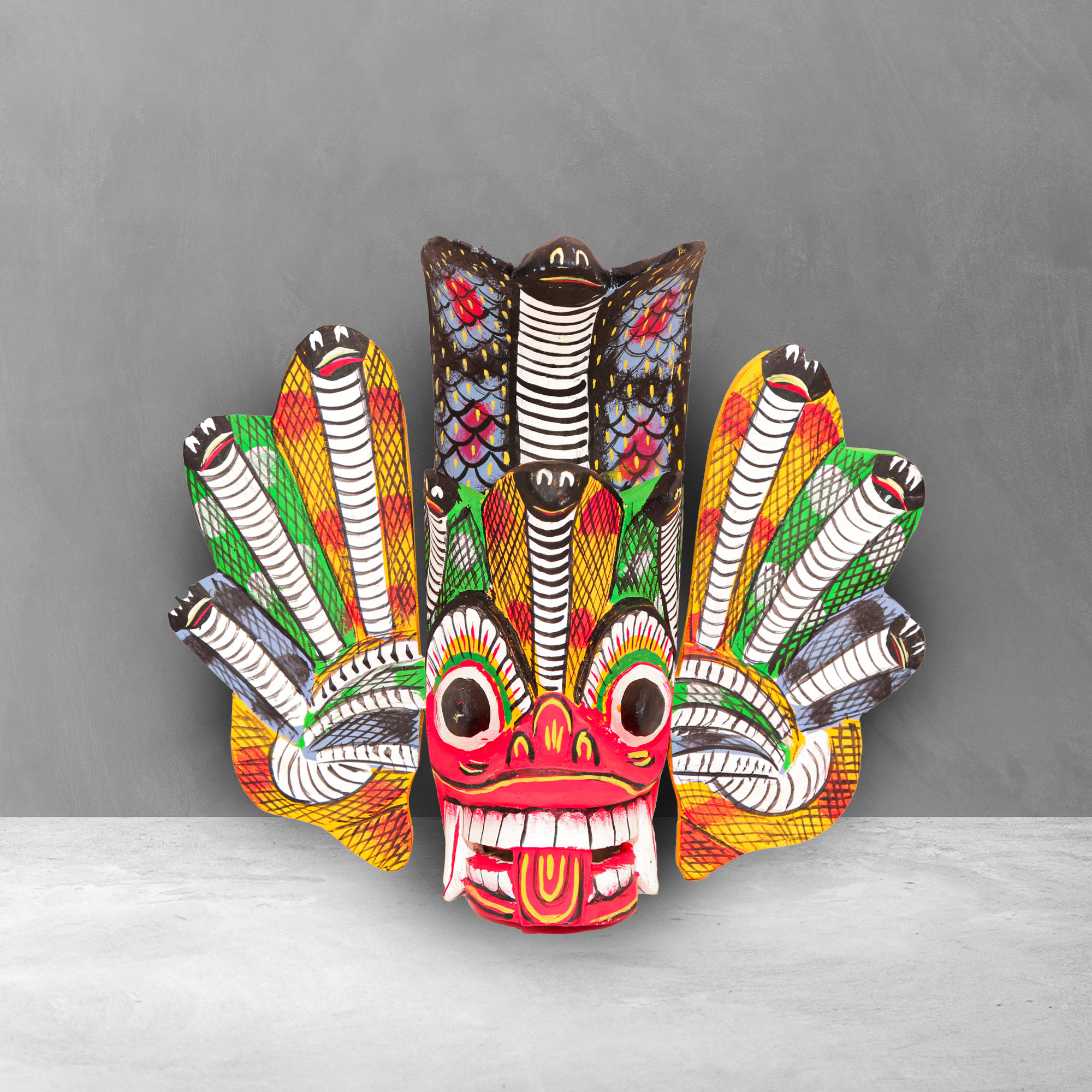 Front view of a colorful 8 inch Traditional Naga Mask