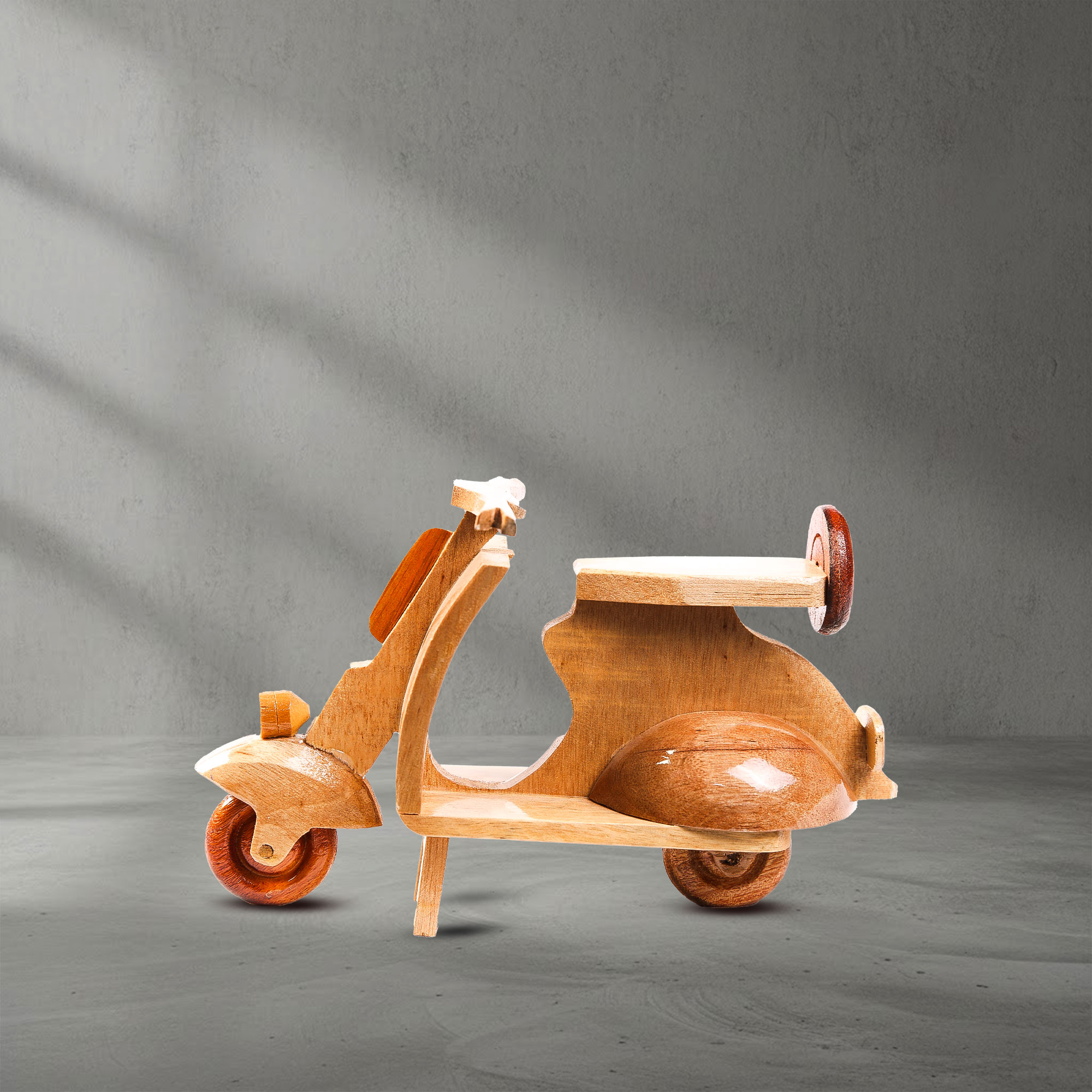 Side view of a natural Handcrafted Wooden Scooter