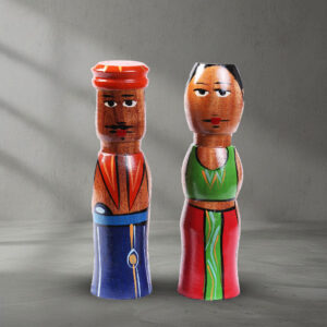 Front view of a 7 inch Sri Lankan Wooden Skittle Couple