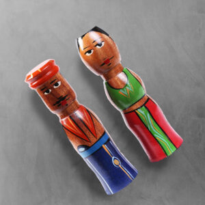 Top view of a hand painted Sri Lankan Wooden Skittle Couple