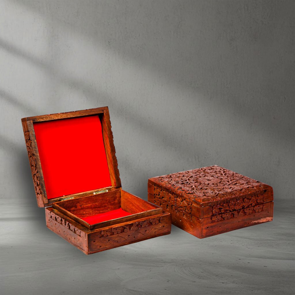 Hand Carved Wooden Jewellery Box