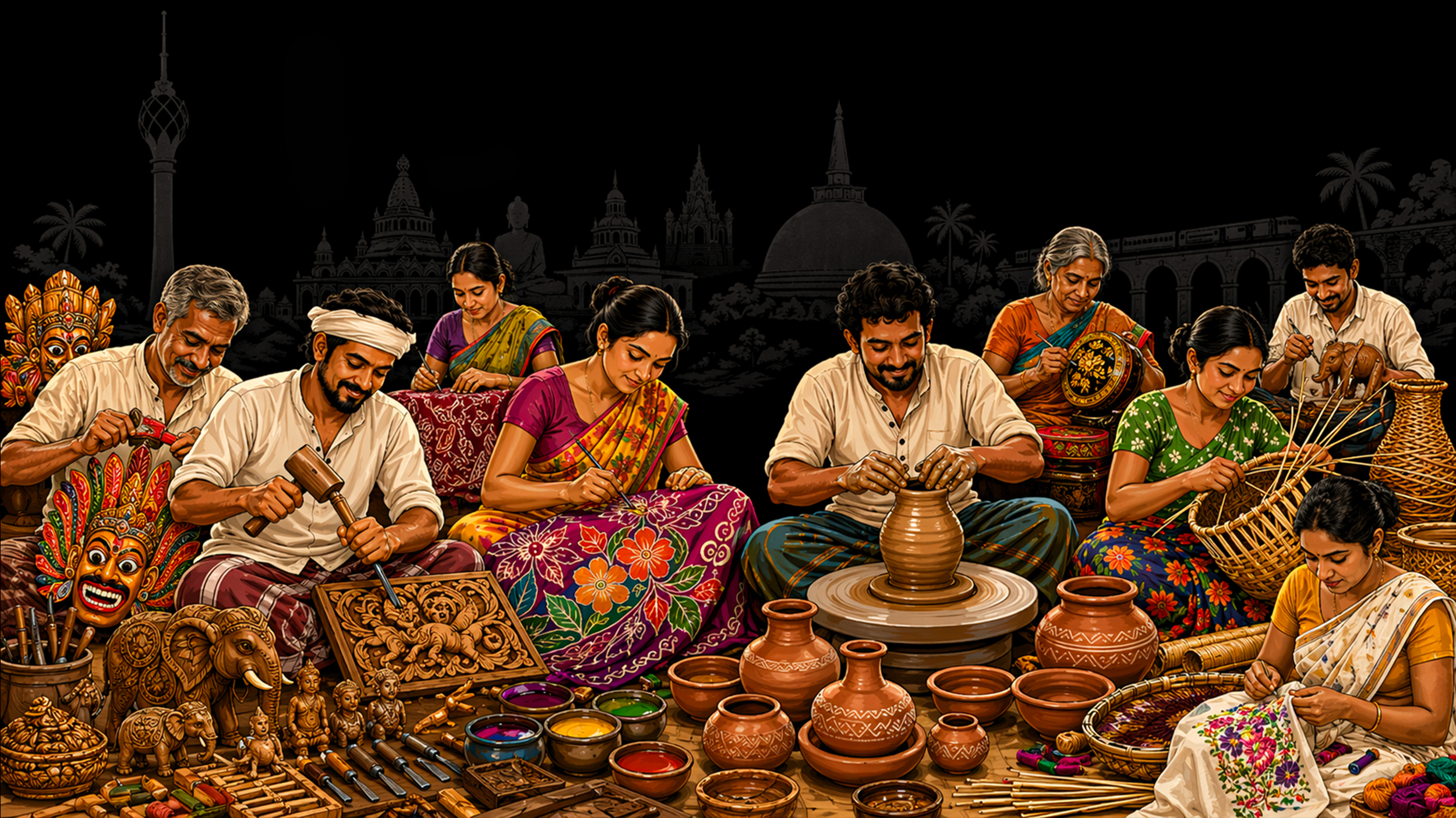 Sri Lankan artisans creating traditional crafts