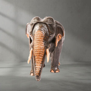 Front view of a Handcrafted Wooden Elephant Statue