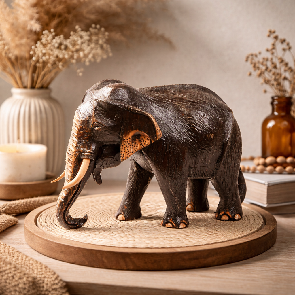 Lifestyle shot of a Handcrafted Wooden Elephant Statue